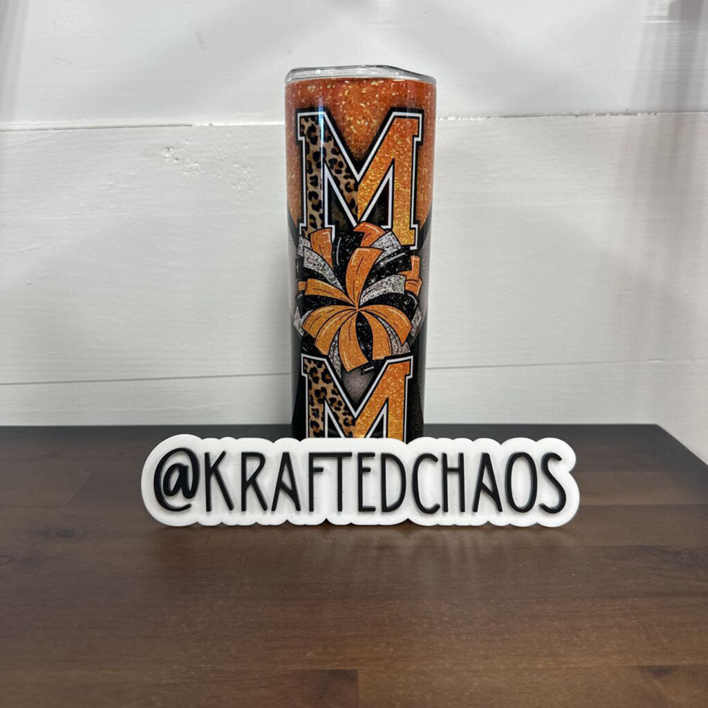 Orange Cheer Mom Glitter Tumbler