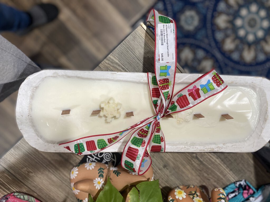 20"Rustic Wood Dough Bowl Candle-Bow ties & Bourbon