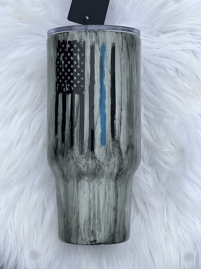 32 OZ TUMBLER - PATRIOTIC POLICE - GRAY WOODGRAIN