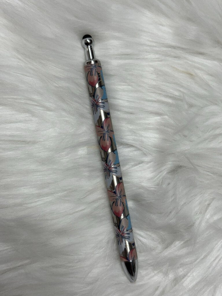 PENS - GEL - METAL CHAMBER WITH REFILL - PEACH BLUE WHITE FLORIA