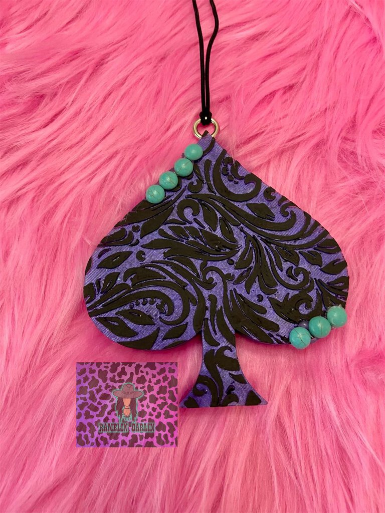 Tooled Leather Spade Freshie with Stones in Strawberry Scent