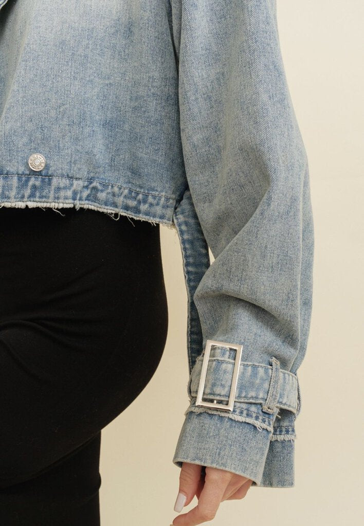 Cropped Denim Buckled Jacket