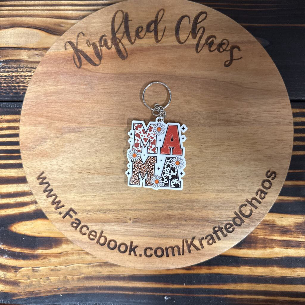 Acrylic Keychain - MAMA Animal Print & Flowers