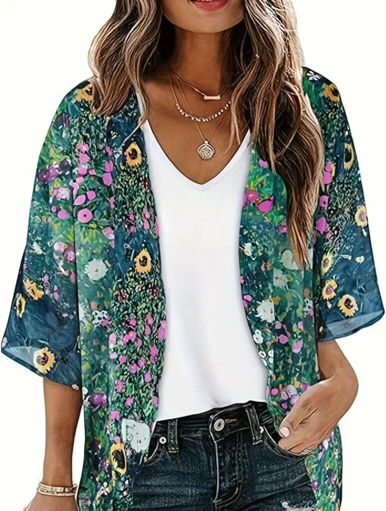 Kimono, Blouse Green Floral
