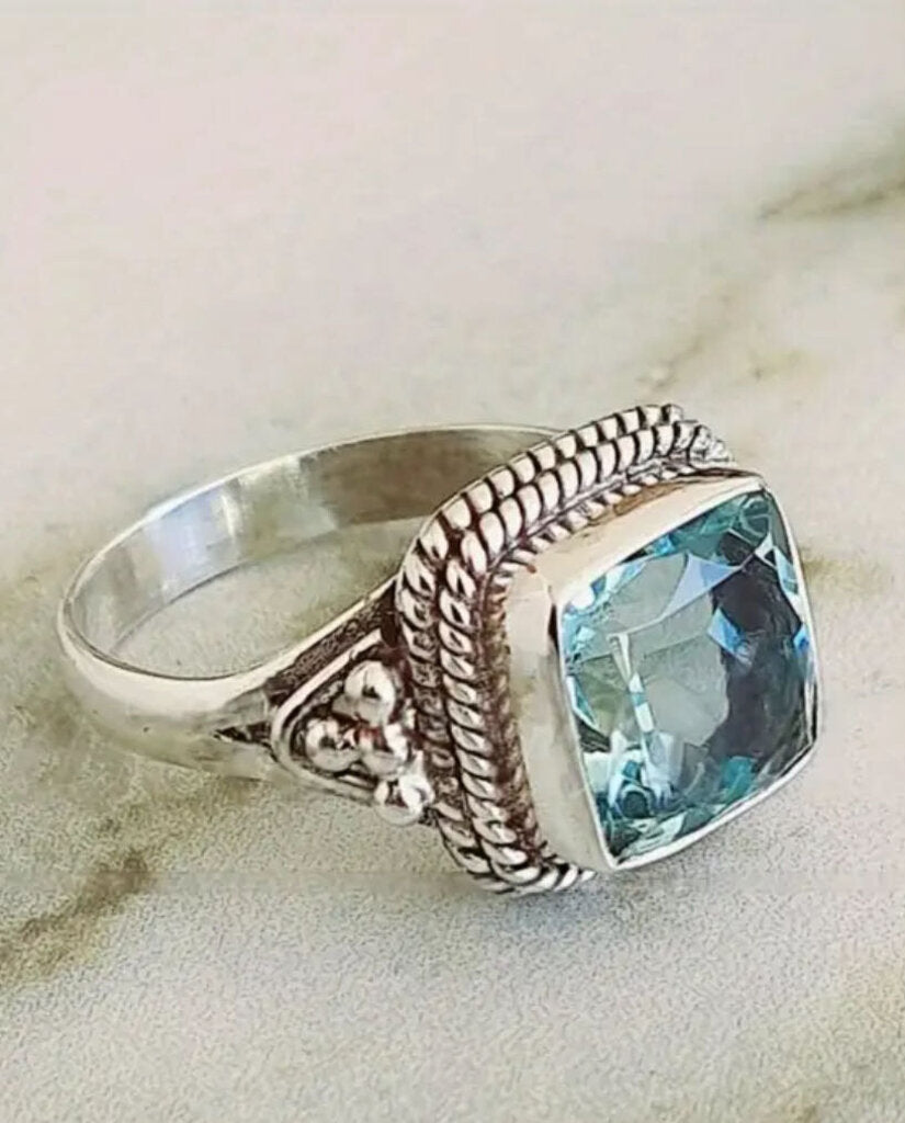 Ring, Silver Aquamarine Crystal
