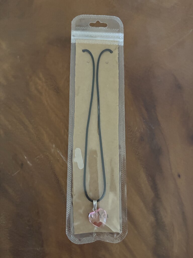 Necklace, crystal Heart Pink