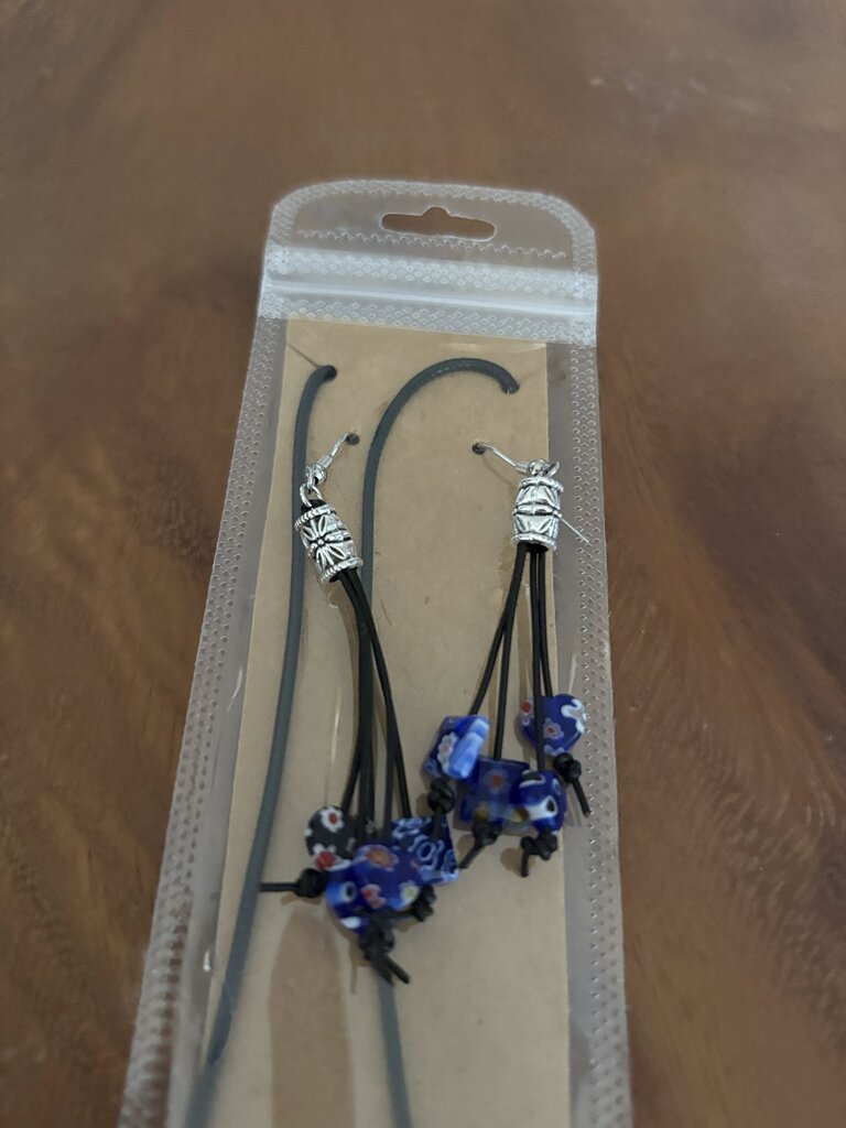 Necklace, Crystal Heart w/Earrings Blue/Red