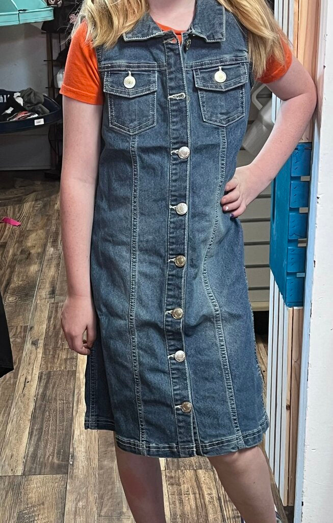 Silver - Girls Sleeveless Denim Dress
