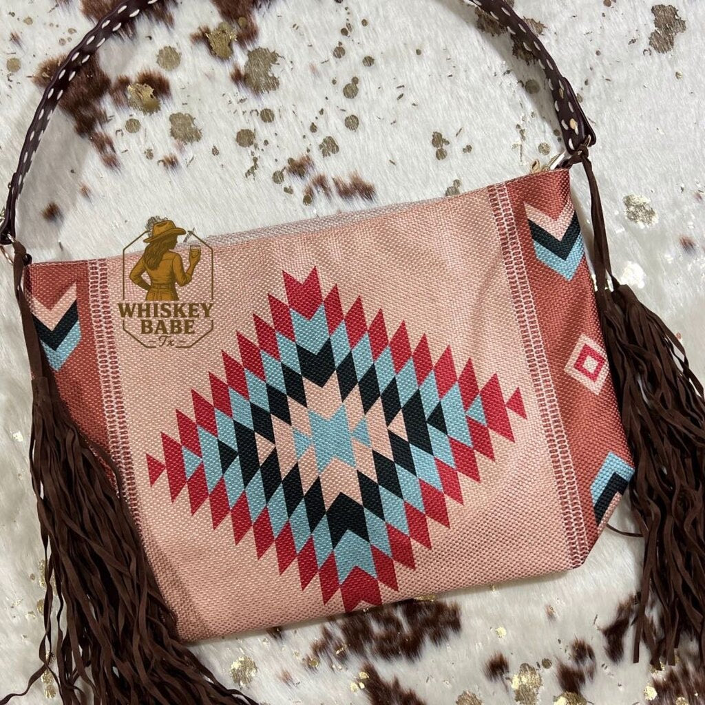 Tan Aztec Fringe Tote Bag