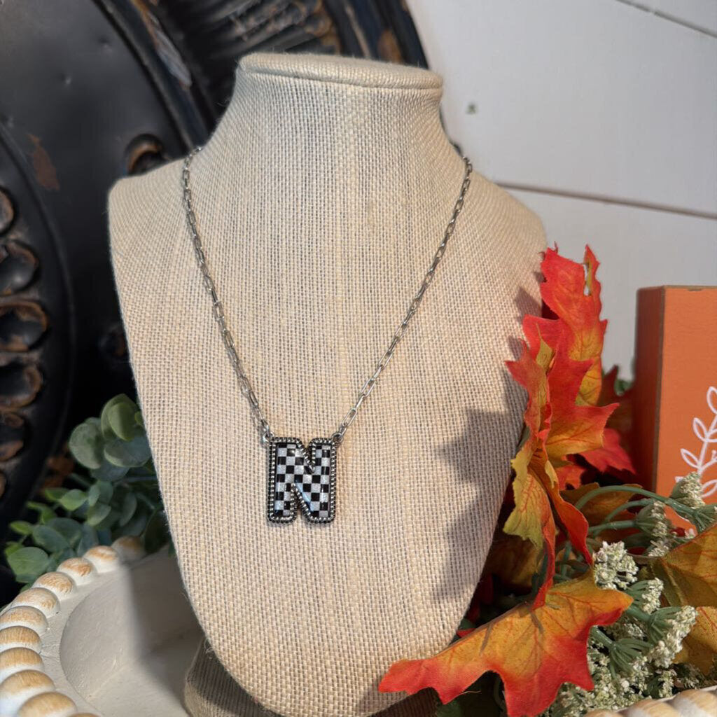 Checkered Bubble Initial Necklace