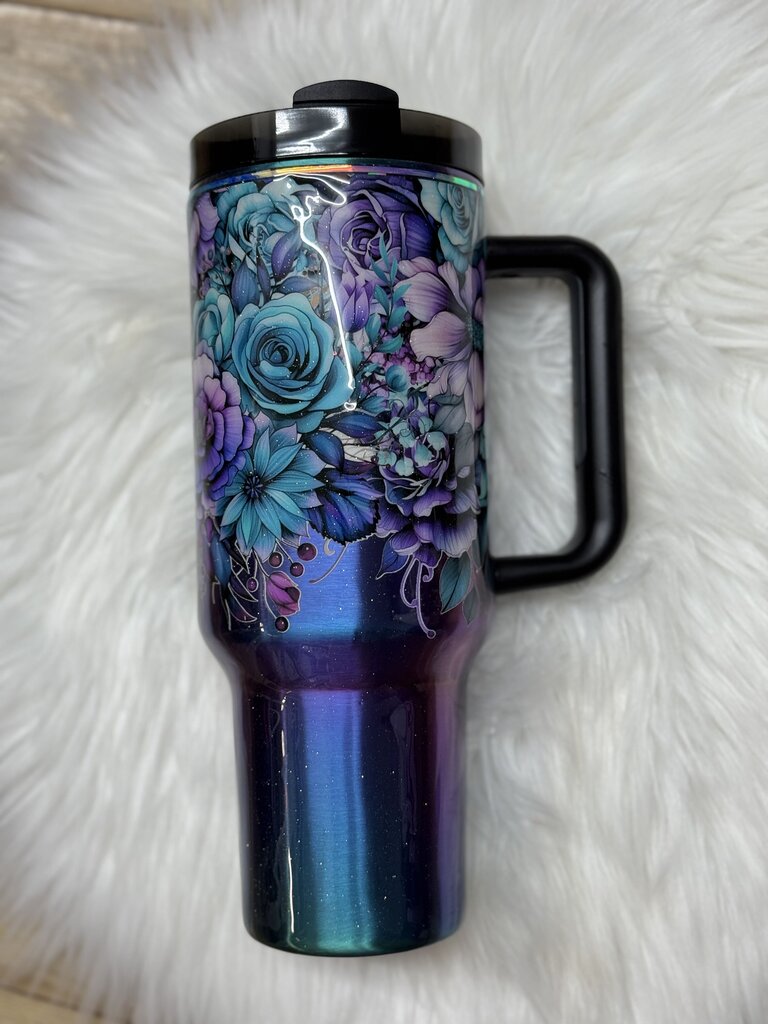 40 OZ TUMBLER - FLORAL - PURPLE AND BLUE