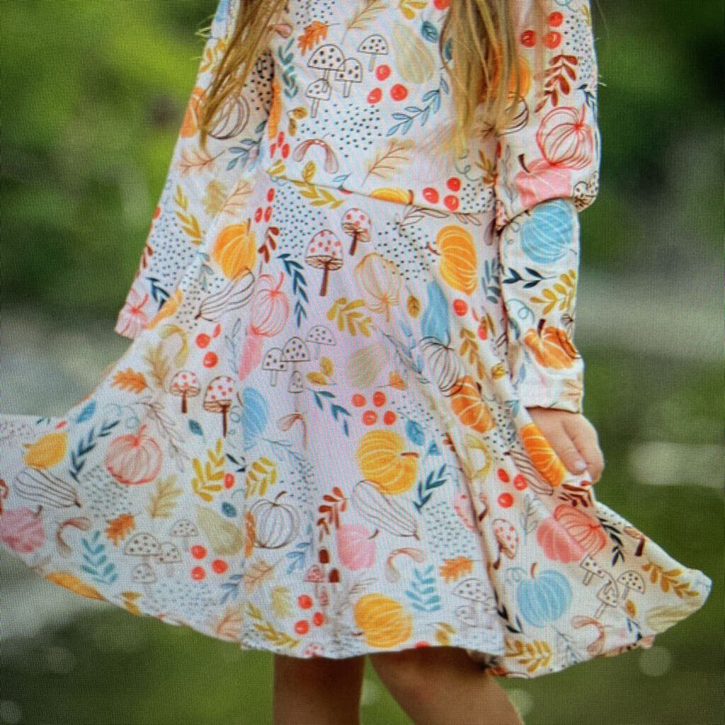 PINK PUMPKIN AND MUSHROOMS DRESS-2