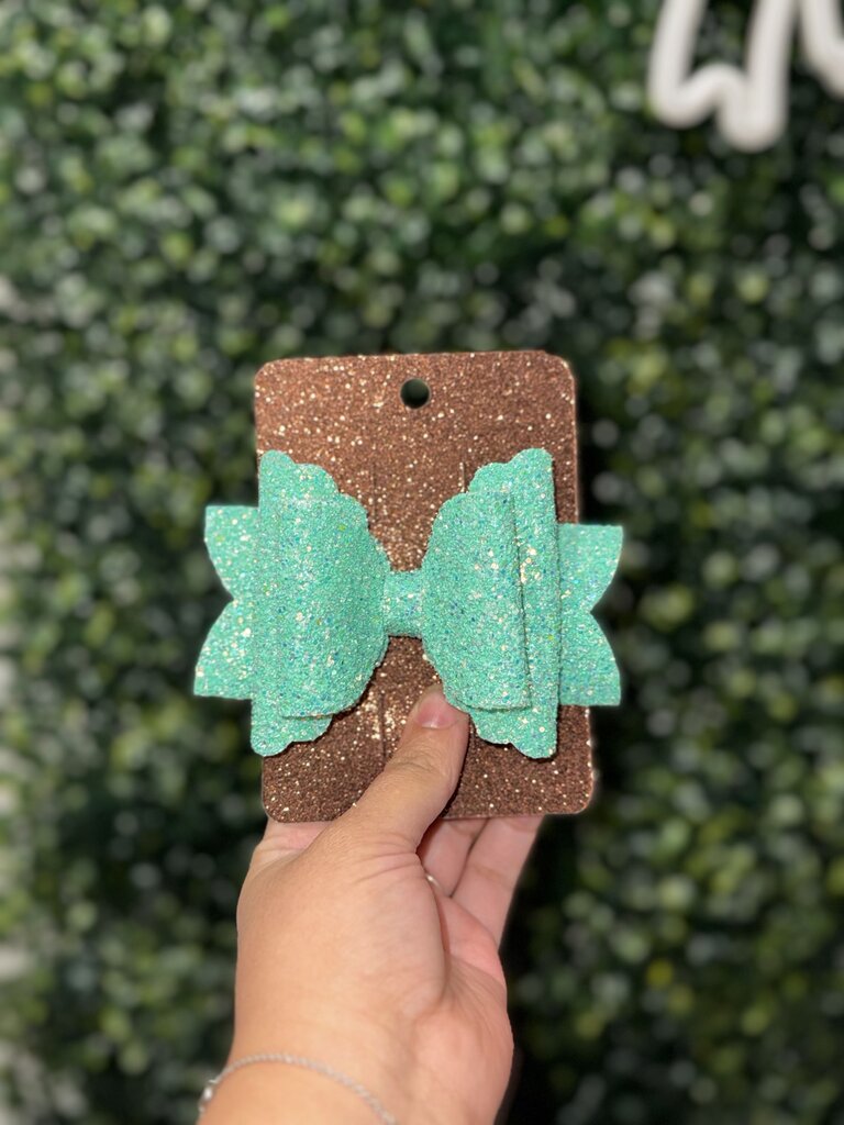 Turquoise Faux Leather Bow
