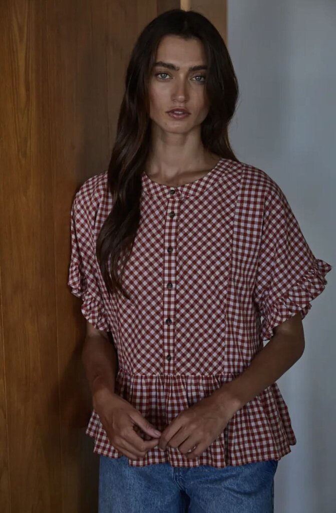 Cinnamon Red Gingham Blouse