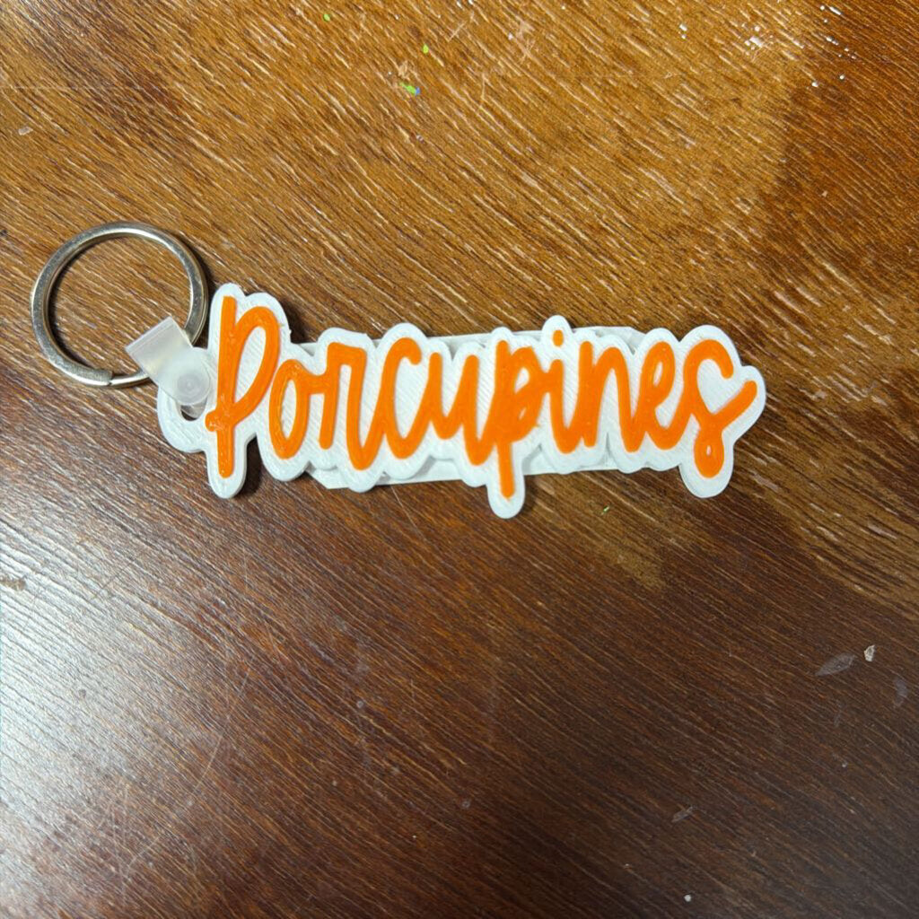 3D - Porcupine Keycahin white w/orange