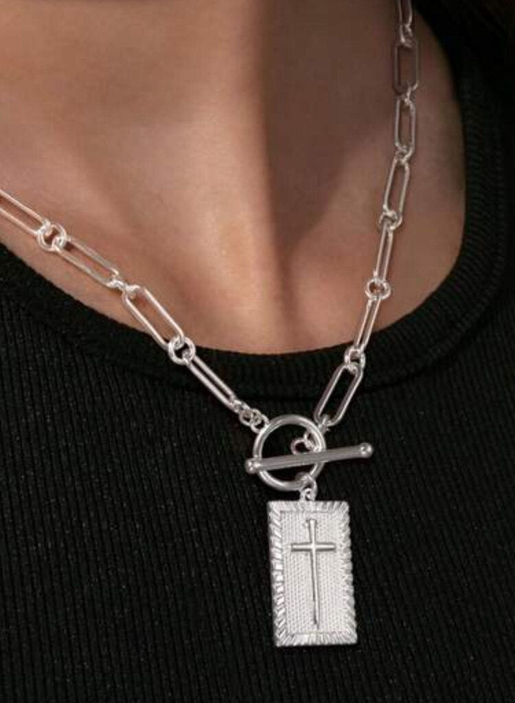 Necklace, Paperclip Chain Cross Tag