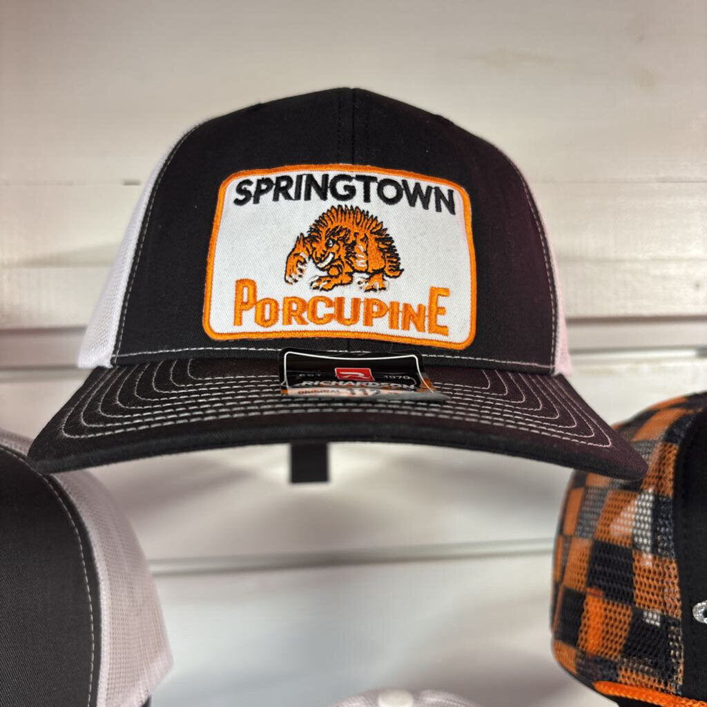 Richardson 112 black and white with Old porcupine logo patch