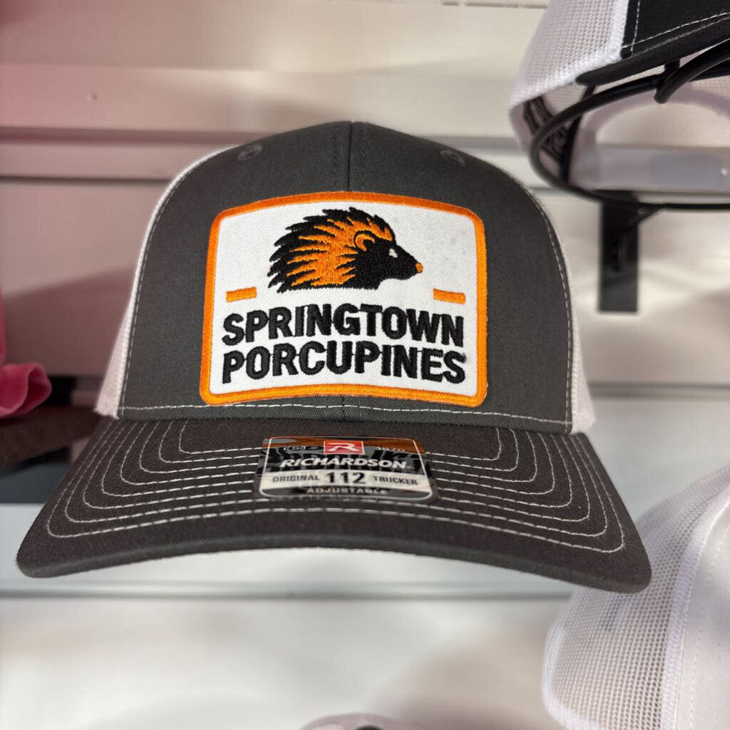 Richardson 112 gray and white with new porcupine logo patch