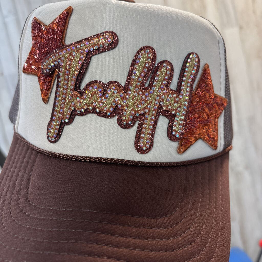 Brown and tan OTTO w thankful rhinestone and cooper sequin stars
