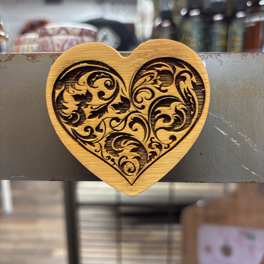 Wooden engraved magnet bottle opener heart design