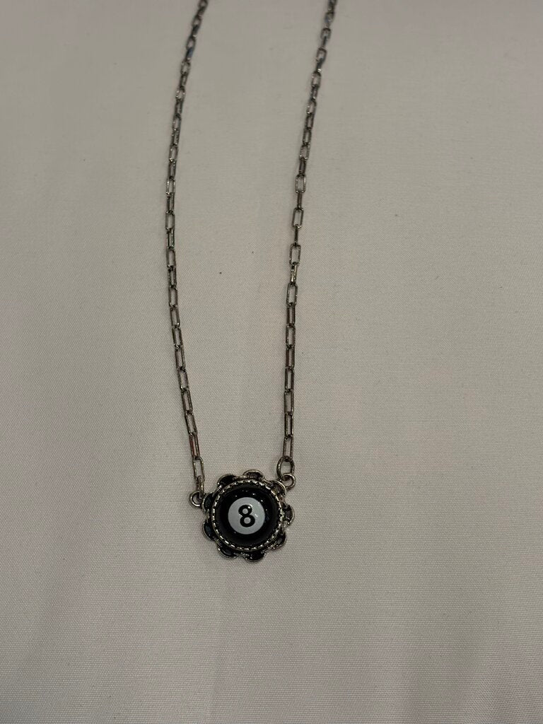 Silver Chain Link 8 Ball Necklace