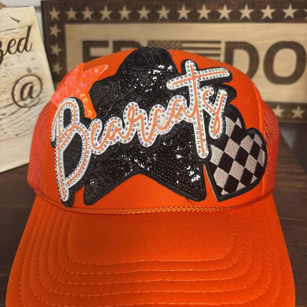 Orange OTTO bearcat rhinestone w checkered heart