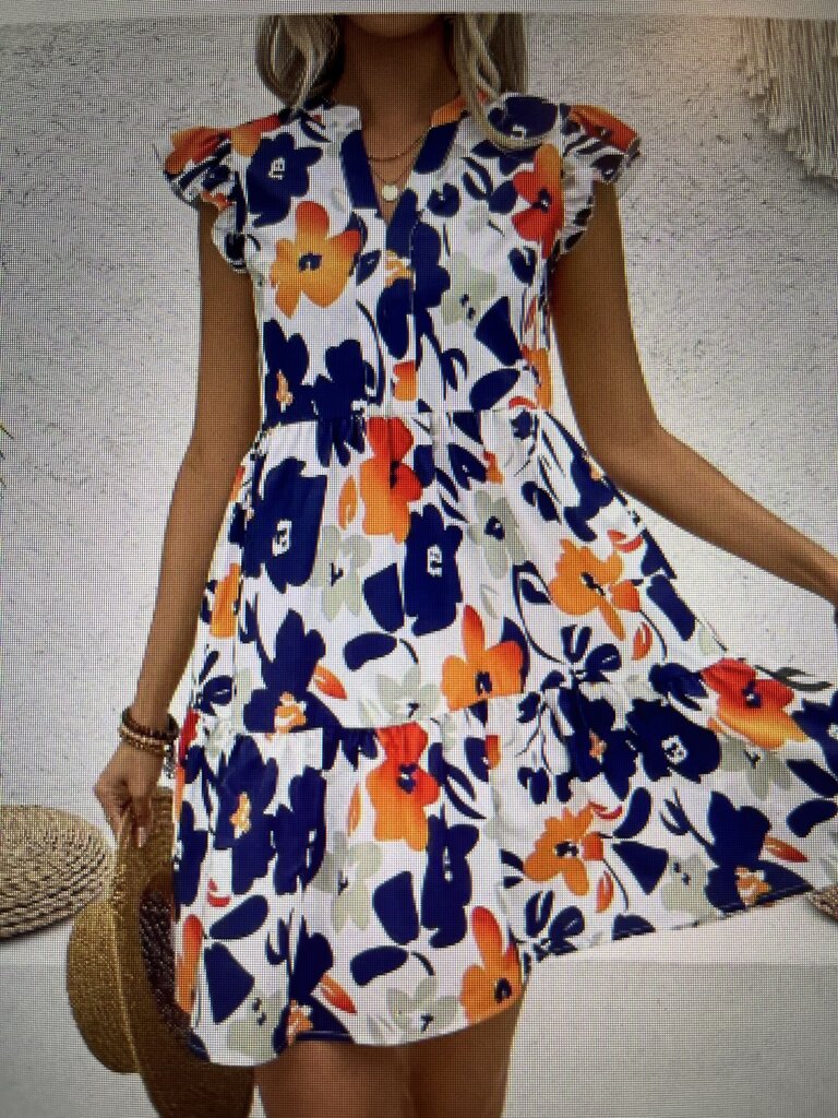 NAVY ORANGE VINTAGE DRESS-SMALL