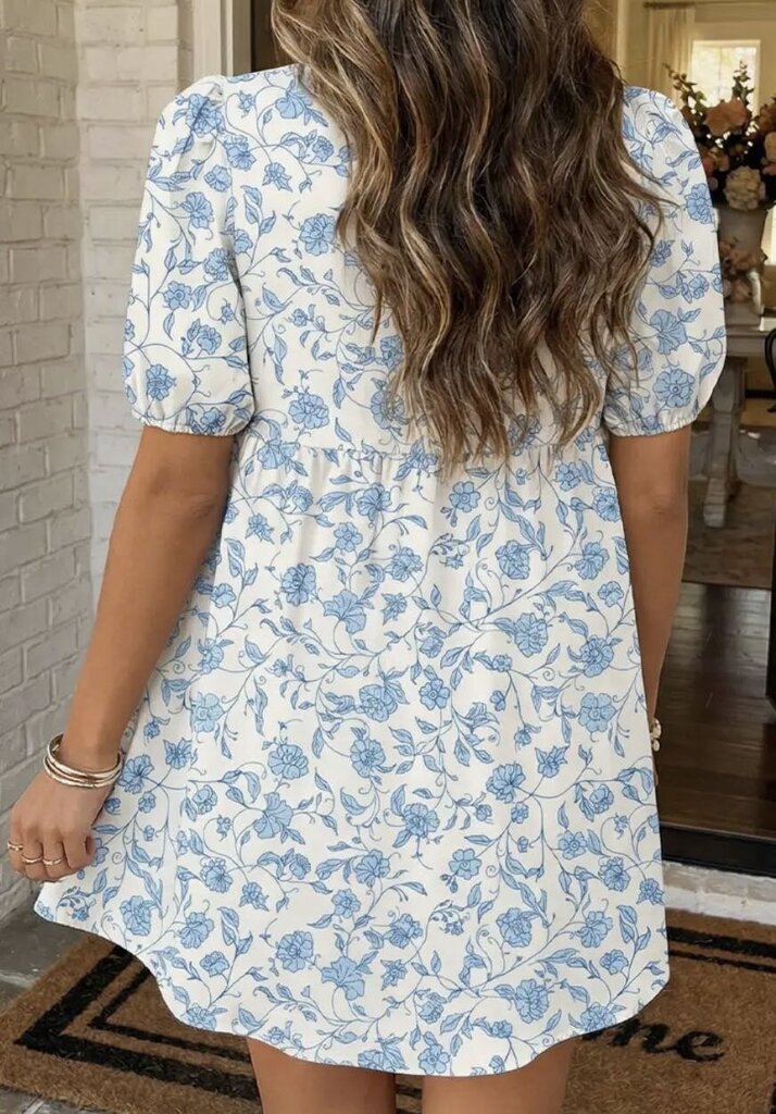 Floral Bow Puff Sleeve Dress