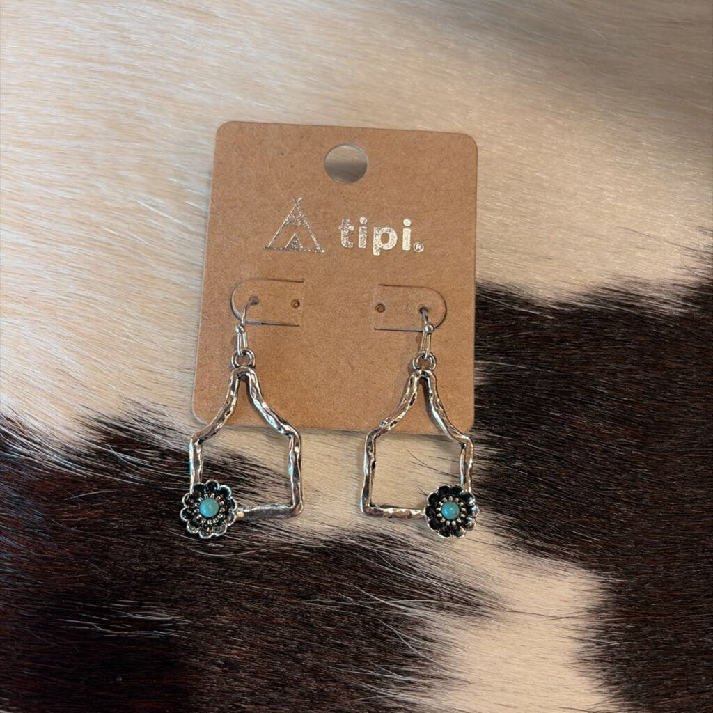 Flower Cow Tag Earrings