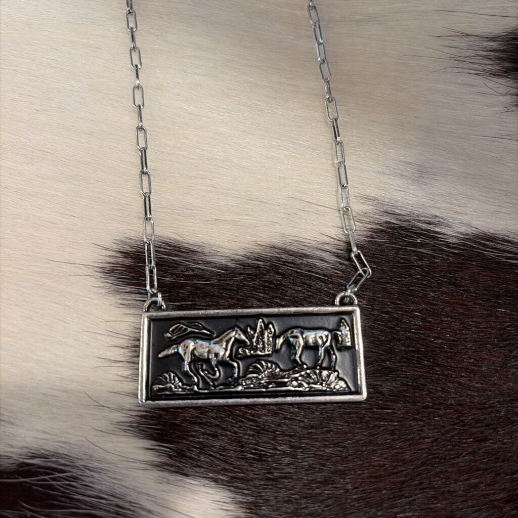 Rectangle Horse Engraved Necklace