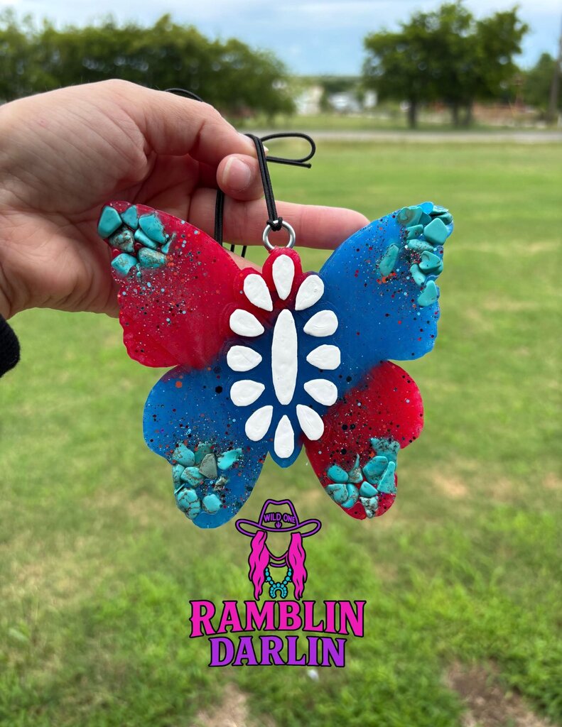 Squash Butterfly with Turquoise Stones Freshie in Wild Cherry Scent