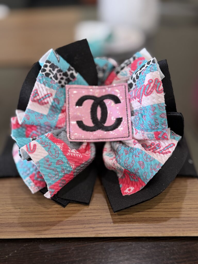 cc pink patch scuba pink tuq cowgirl print headwrap nb