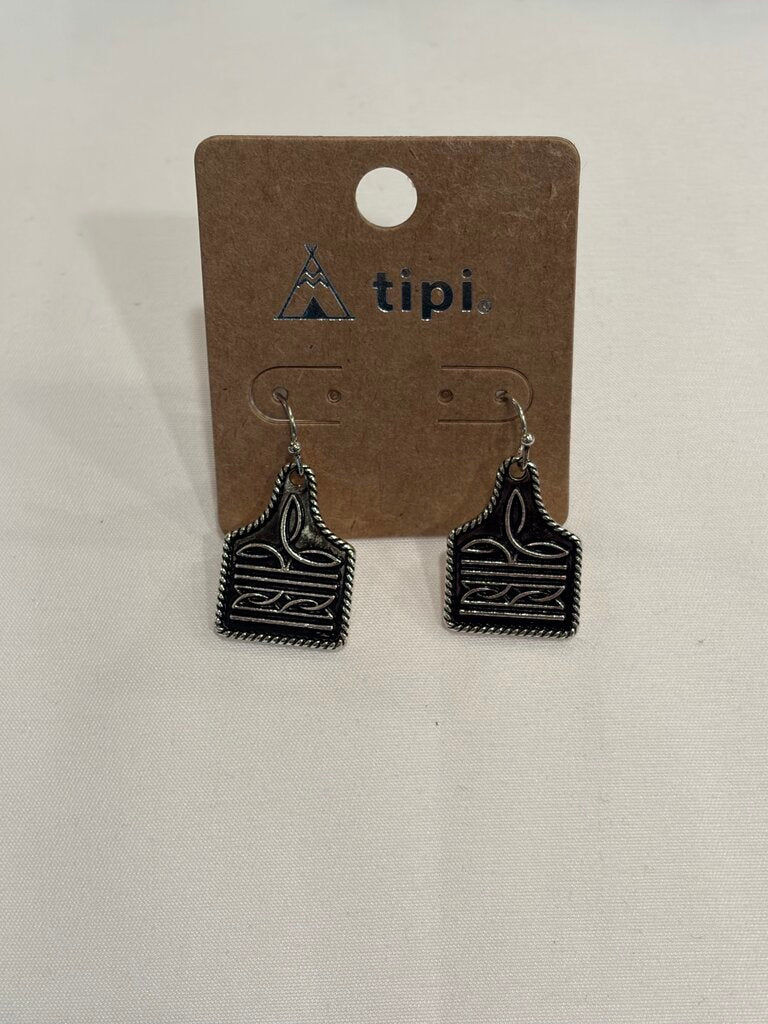 Boot Stitch Cow Tag Turq Earrings