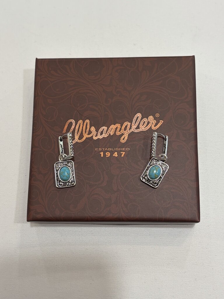 WRANGLER Stone Rectangle Engraved Earrings