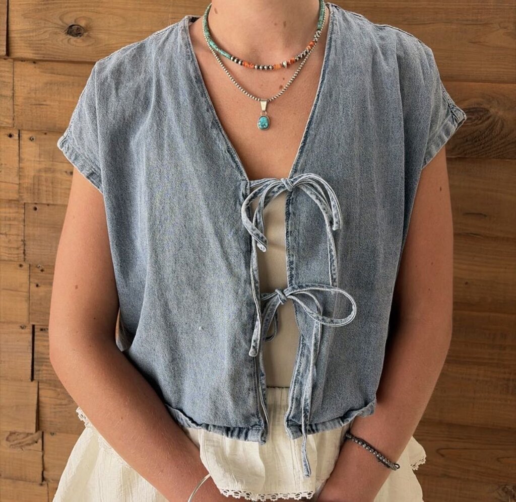 Short Sleeve Denim Bow Vest