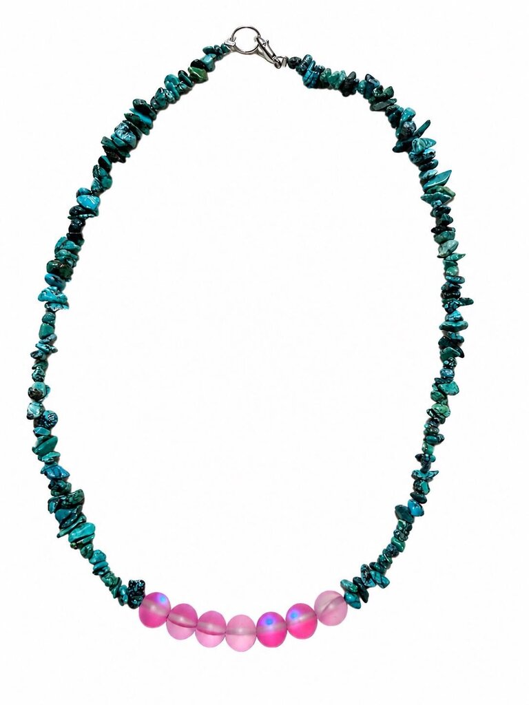Necklace- Genuine turquoise & pink matte moonstone