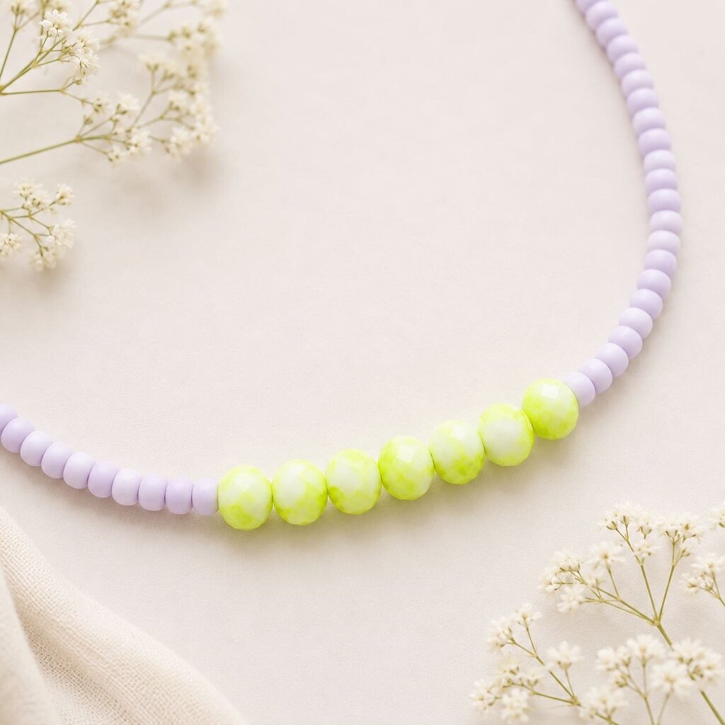 Necklace- matte lavendar seed beads & lime green
