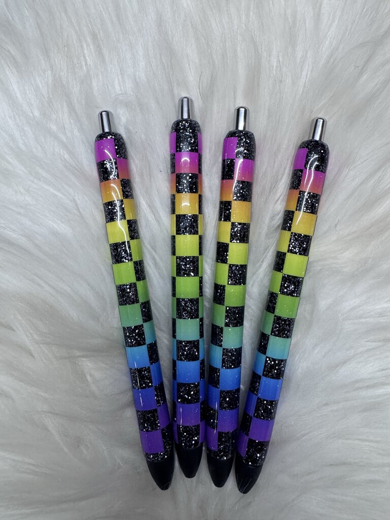 GEL PENS BLACK GLITTER NEON CHECKERED