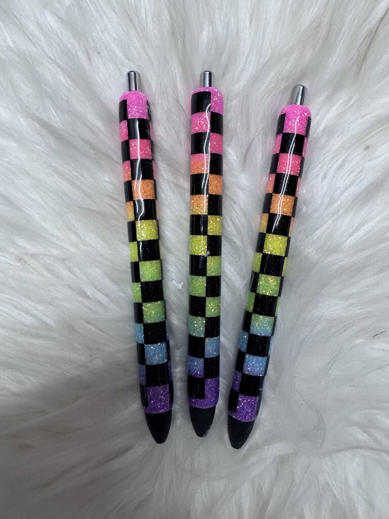 GEL PEN NEON GLITTER WITH CHECKERS