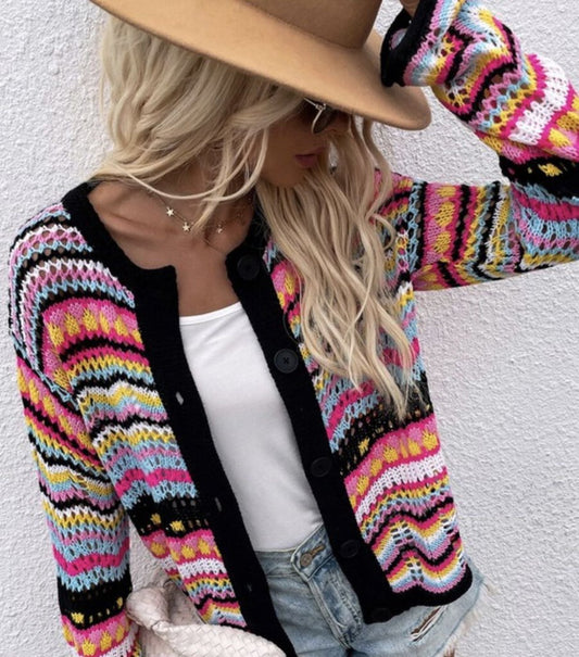 Hot Pink Multi Colored Cardigan