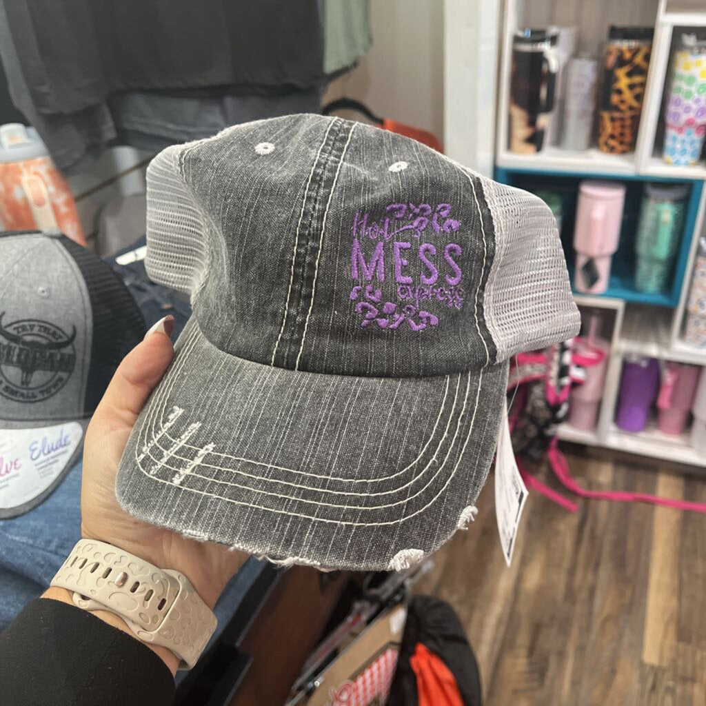 Vintage "Hot Mess" purple embroidery