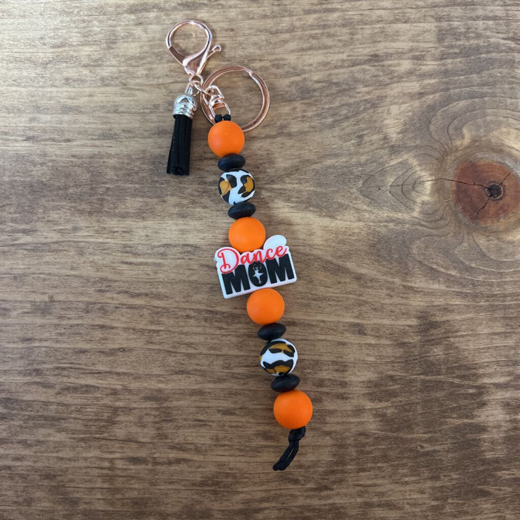 Springtown Keychain Dance mom orange tan leopard