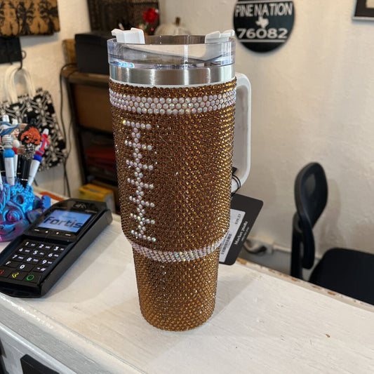 MRK - Rhinestone Football Tumbler - Comes with straw