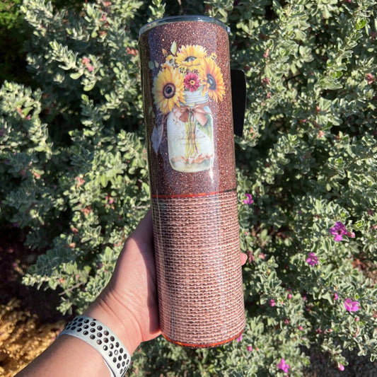 SUNFLOWER BURLAP TUMBLER