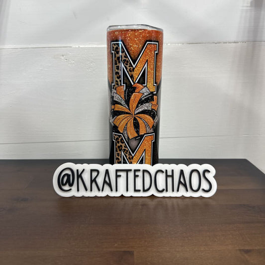 Orange Cheer Mom Glitter Tumbler