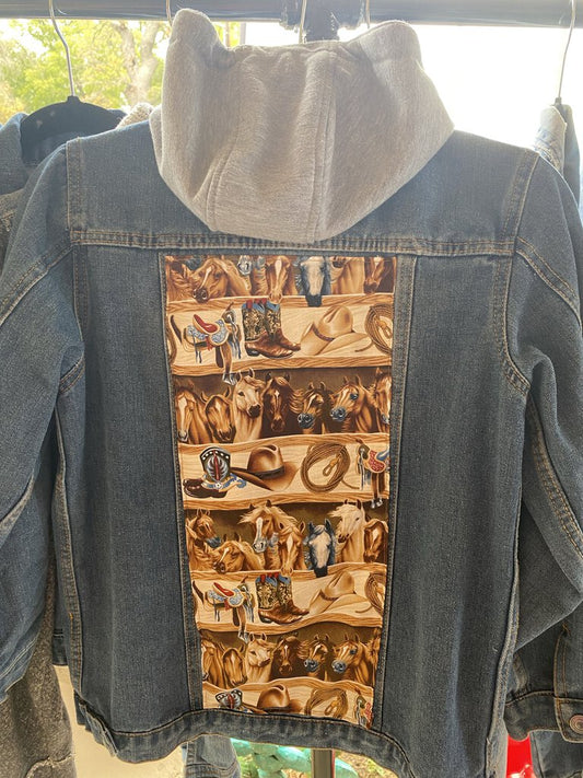 Jean Jacket w/Hoodie Western print