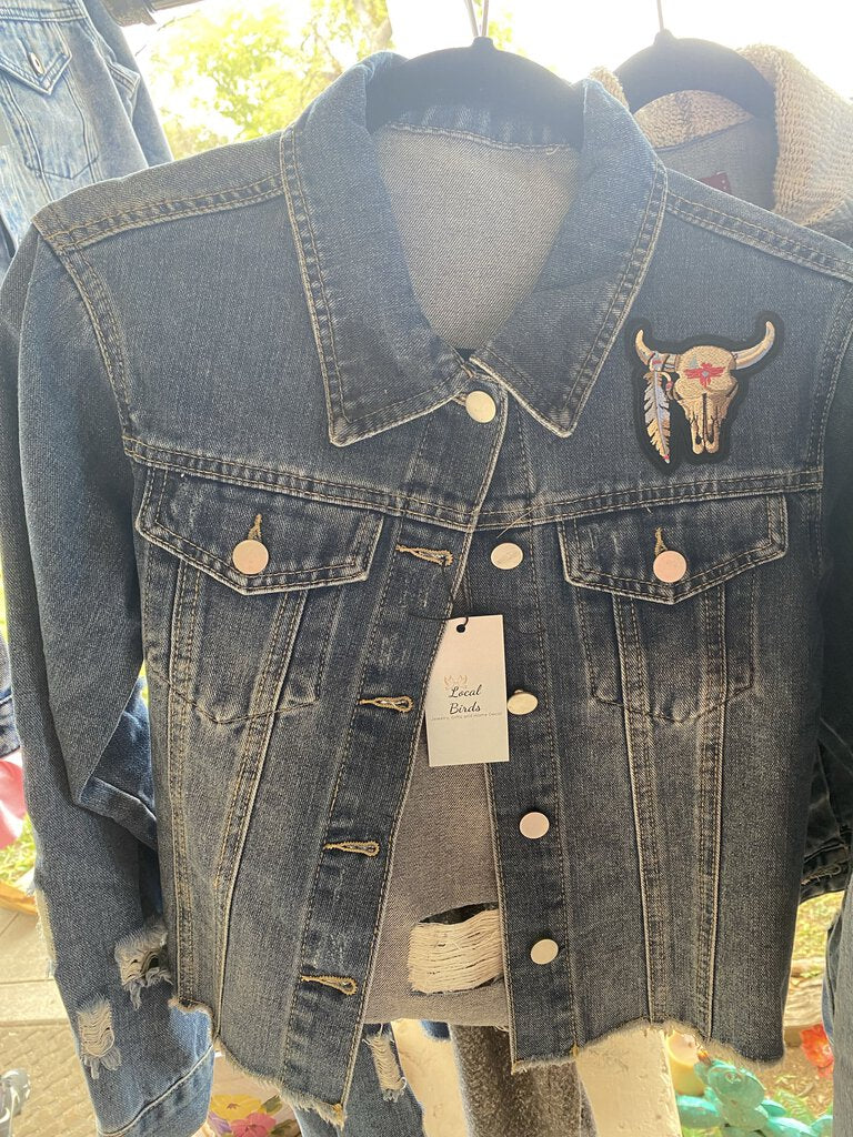 Jean Jacket Distressed w/Stars & Longhorn Detail-Small