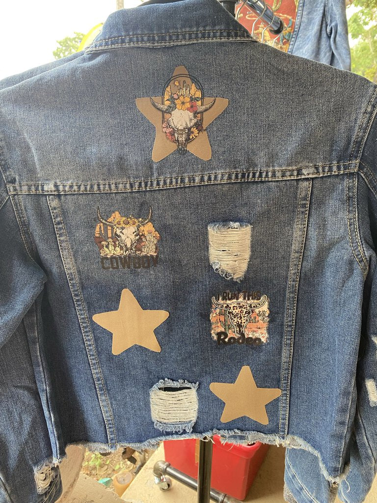 Jean Jacket Distressed w/Stars & Longhorn Detail-Small