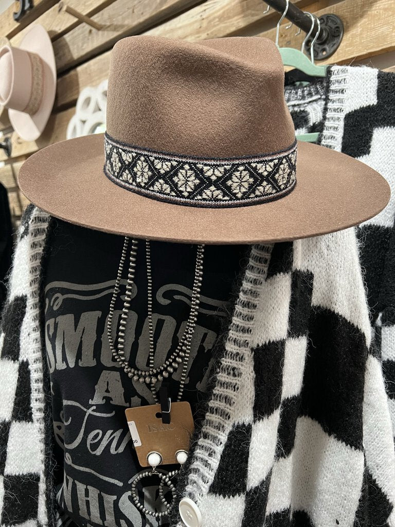 Brown Jacquard Band Fedora hat