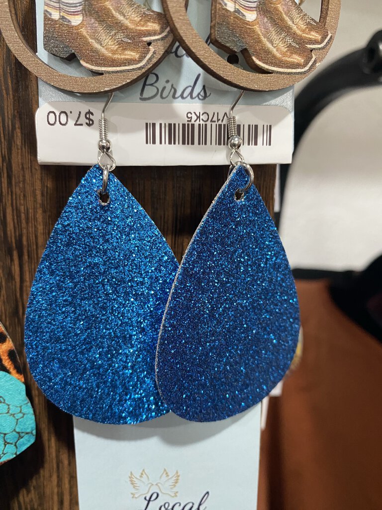 Leather Earrings-Blue Sparkle